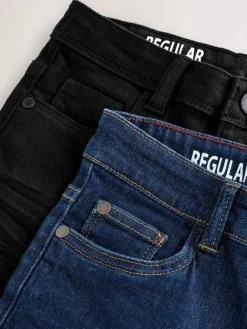 Discount Next Regular Fit Stretch Jeans 2 Pack (3-17yrs) Dark Blue/ Black Denim