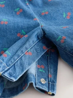 Next Dark Blue Cherry Printed Denim Playsuit and T-Shirt (3mths-7yrs)^ Jumpsuits & Playsuits