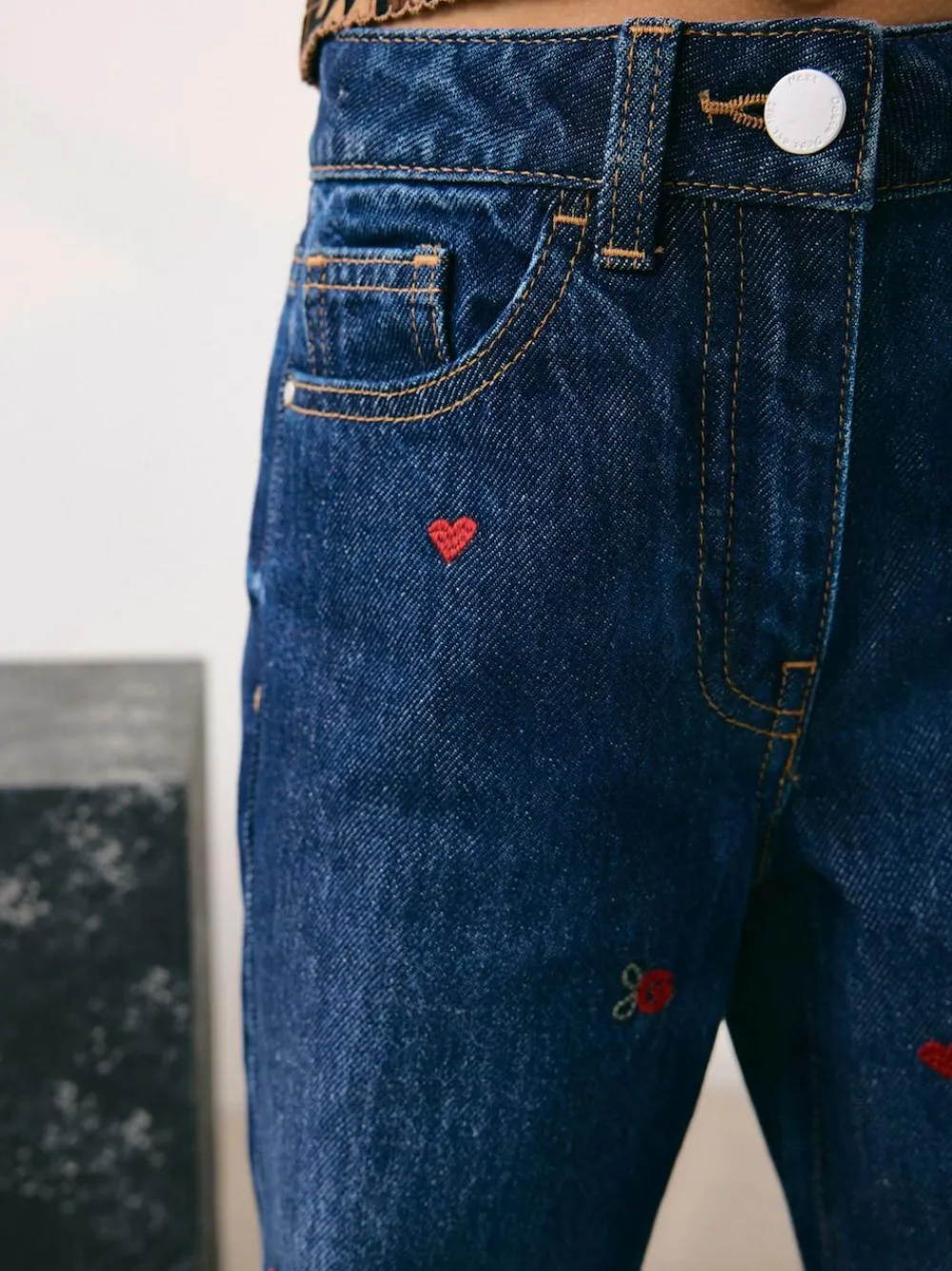 Next Dark Blue Wide Floral Print Embellished Jeans (3-16yrs)^ Jeans