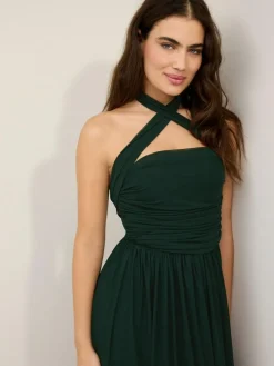 Next Dark Green Mesh Multiway Wedding Guest Bridesmaid Maxi Dress^Women Occasion Dresses|Maxi Dresses