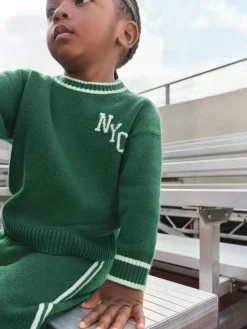 Clearance Next Knitted Crew Neck Jumper and Joggers Set (3mths-7yrs) Dark Green NYC