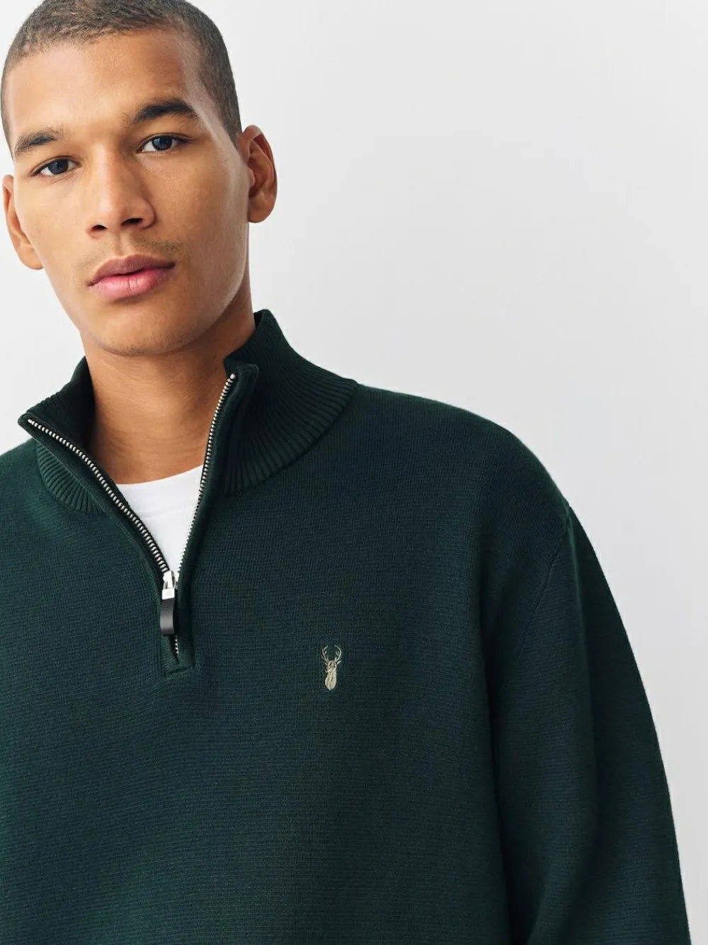 Sale Next Stag Logo N.Premium Regular Fit 100% Cotton Premium Quarter Zip Jumper Dark Green