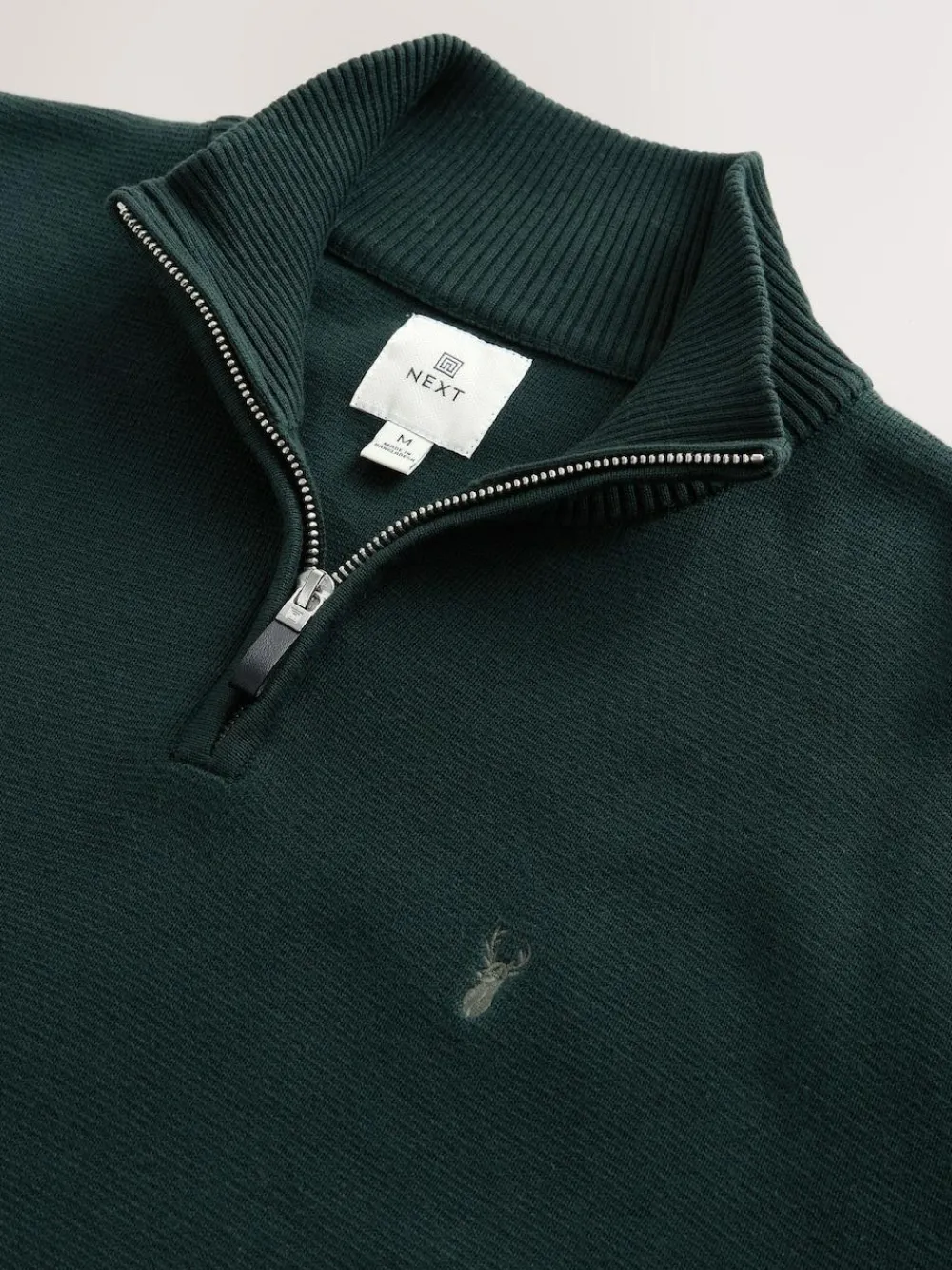 Sale Next Stag Logo N.Premium Regular Fit 100% Cotton Premium Quarter Zip Jumper Dark Green