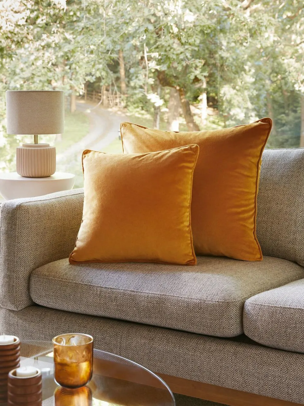 Next Dark Ochre Yellow 59 x 59cm Matte Velvet Cushion^ Cushions & Throws