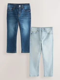 Sale Next Regular Fit Stretch Jeans 2 Pack (3-17yrs) Denim Dark Blue/Bleach