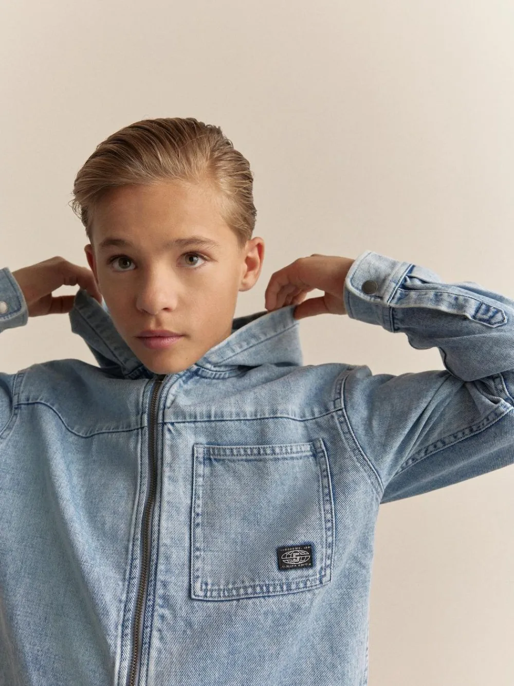 Discount Next Overshirt 100% Cotton Zip Through Hoodie (3-16yrs) Denim Lightwash