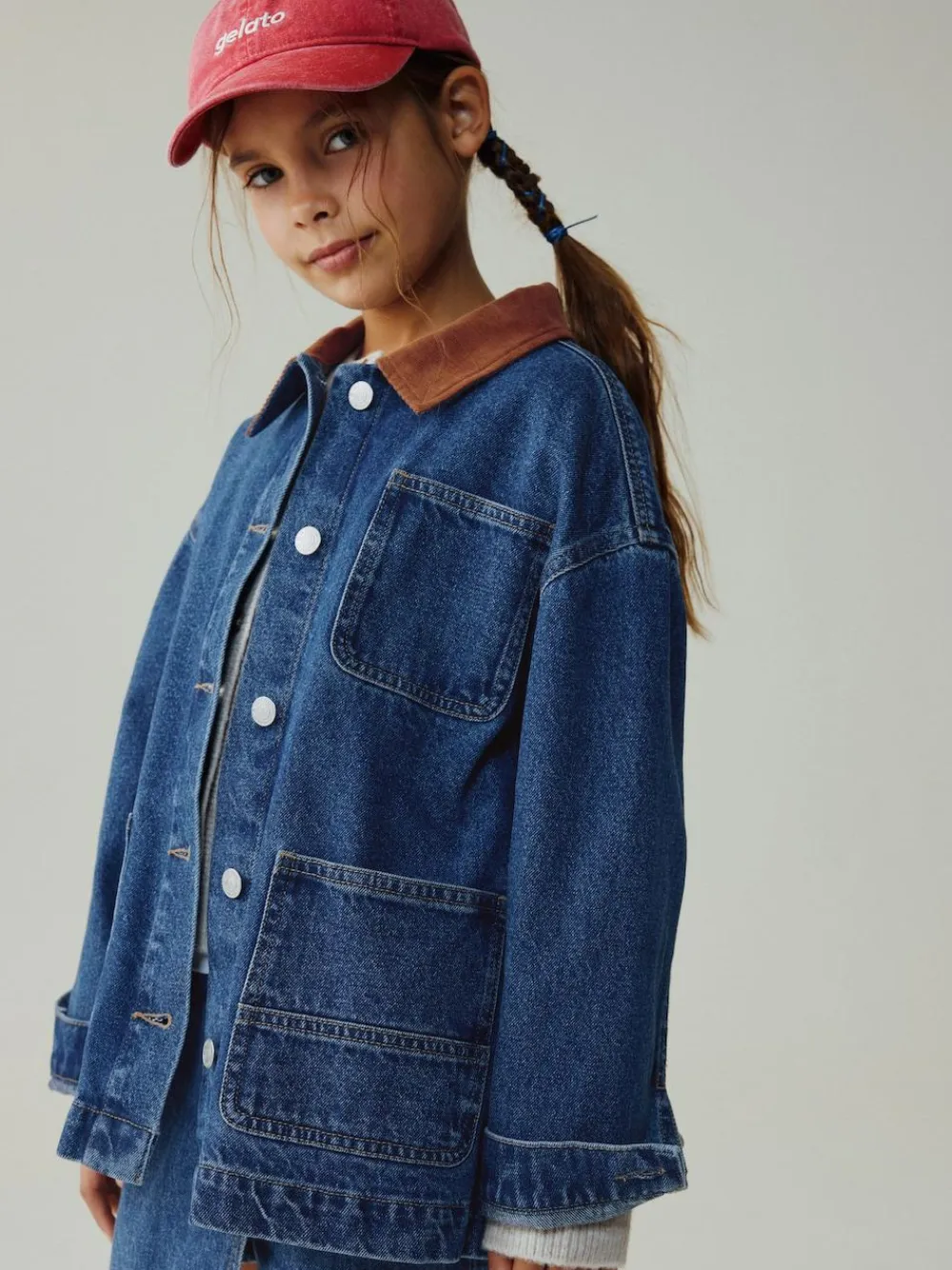 Online Next Cord Collar Jacket (3-16yrs) Denim Mid Blue