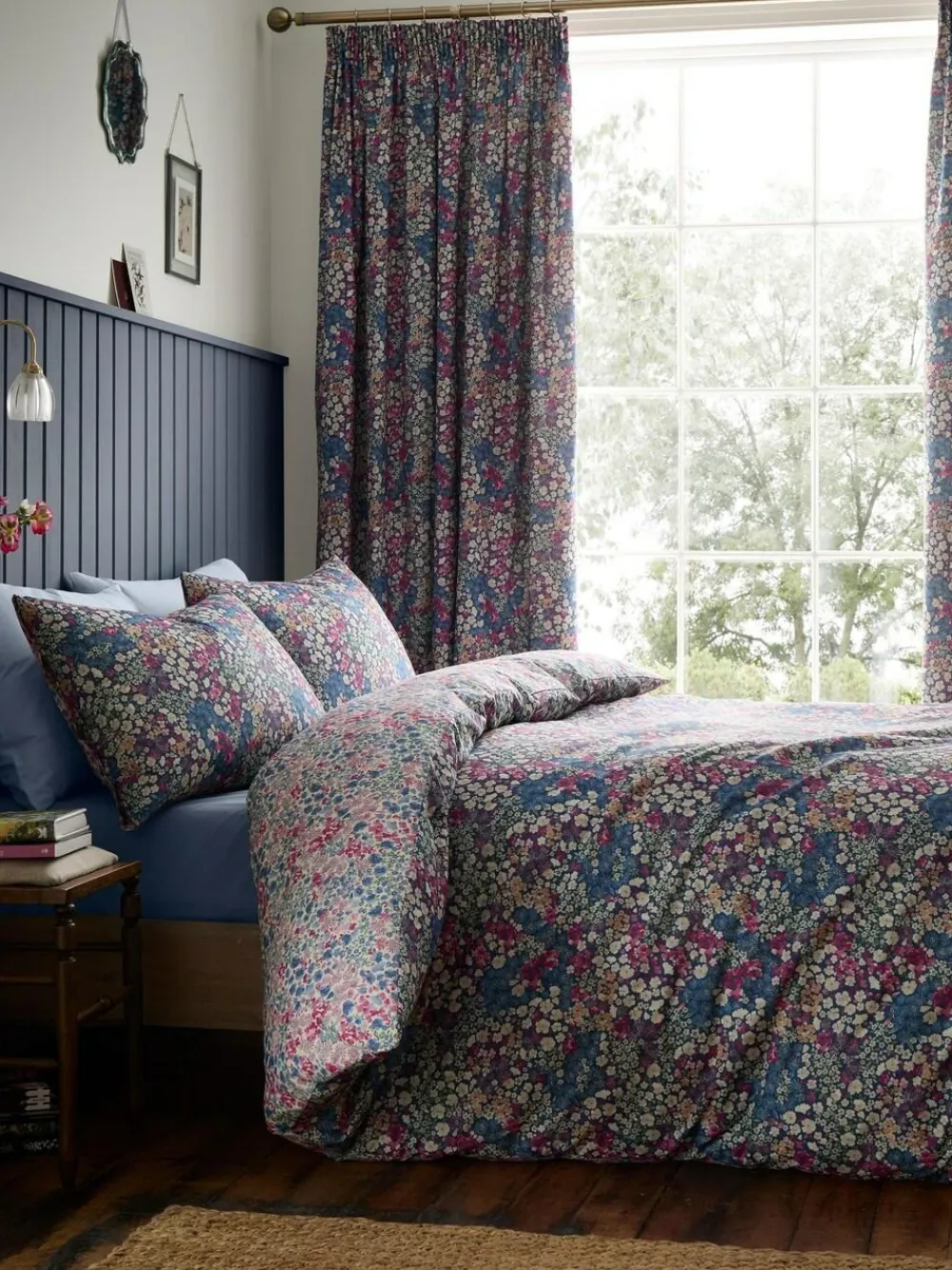 Dreams & Drapes Navy Bessie Reversible Duvet Cover Set^ Branded Bedlinen