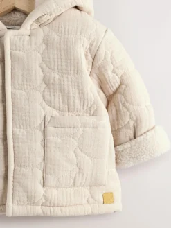 Next Ecru Bear Print Quilted Baby Zip Through Jacket^BOY Unisex|Baby Winter Clothing