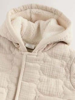 Next Ecru Bear Print Quilted Baby Zip Through Jacket^BOY Unisex|Baby Winter Clothing