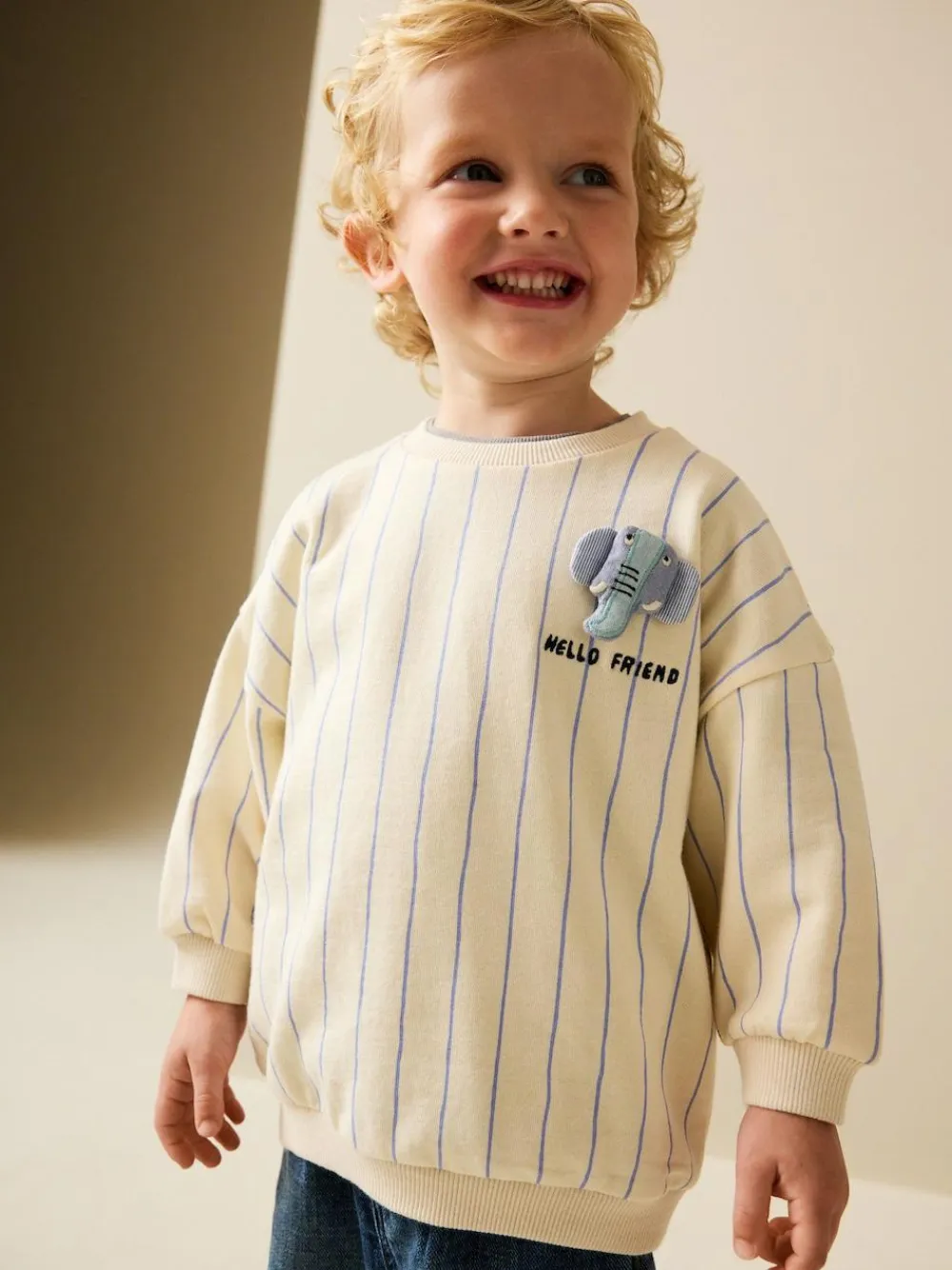 Discount Next Ecru Elephant Striped All-Over Print Crew Neck Sweatshirt (3mths-7yrs)