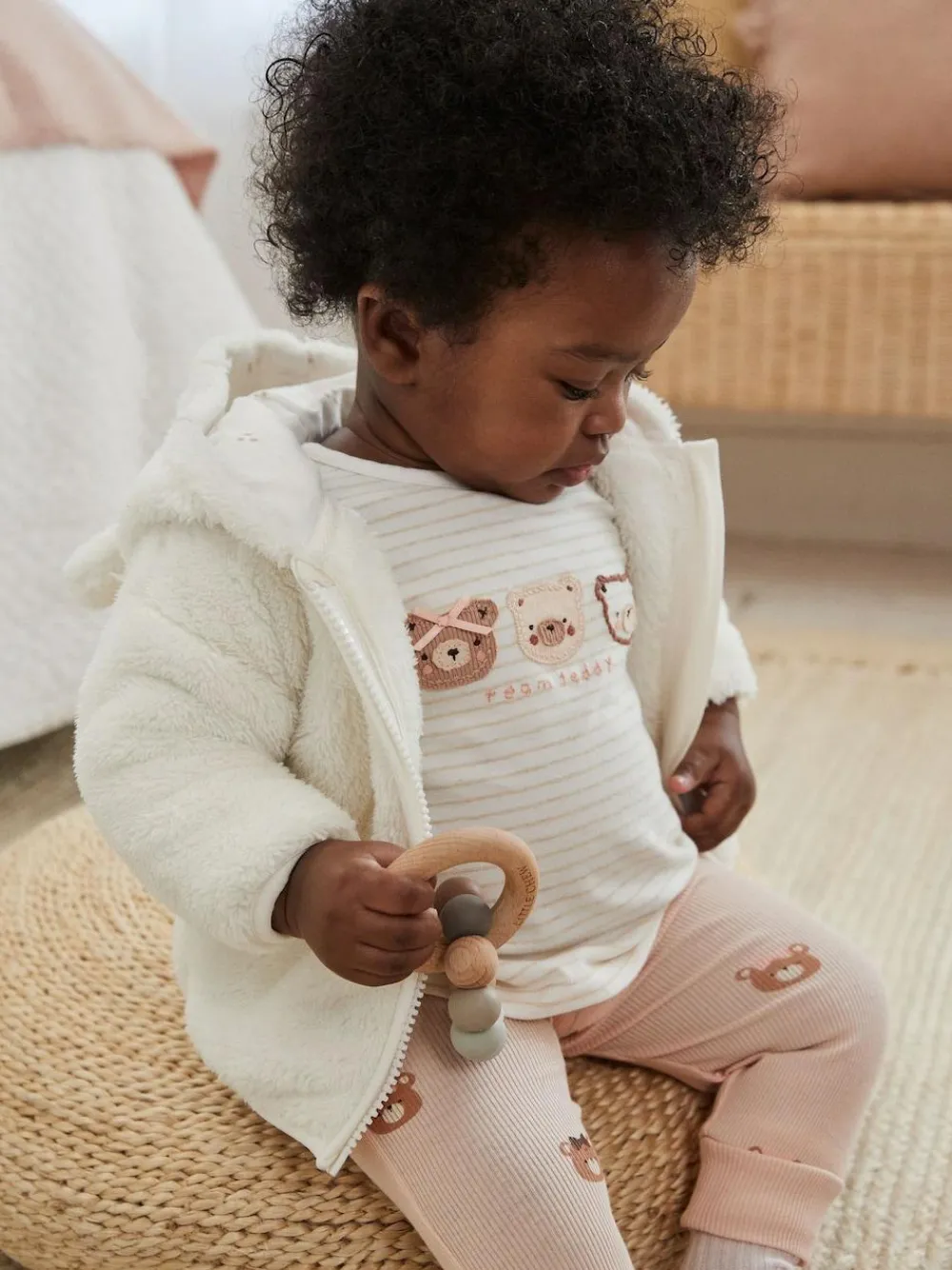 Next Fleece Baby Hooded Jacket (0mths-2yrs) Ecru