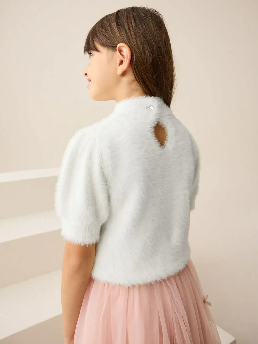 Next Fluffy Short Sleeve Top (3-16yrs) Ecru