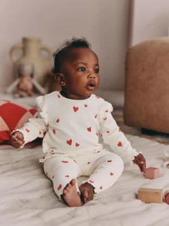 Next Baby Top and Leggings 2 Piece Set (0mths-2yrs) Ecru Hearts