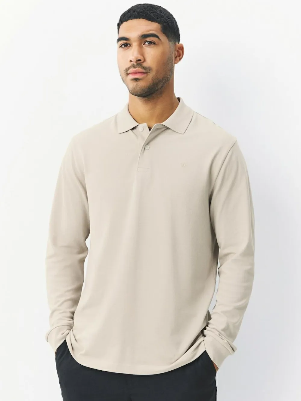 Best Next Ecru Oatmeal Regular Fit Long Sleeve Pique Polo Shirt