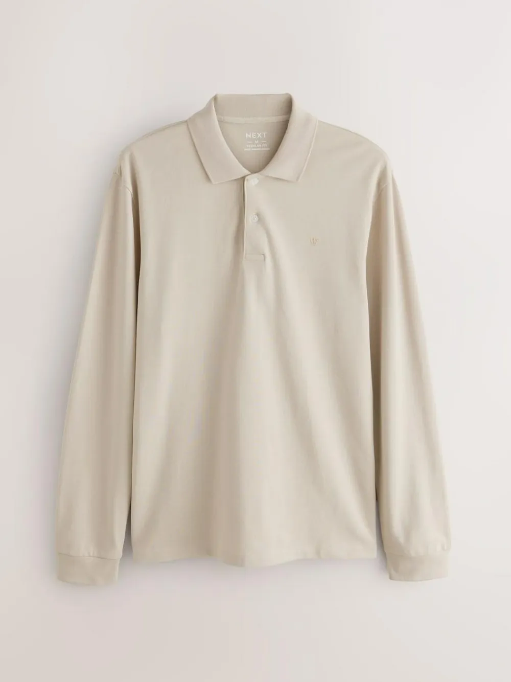 Best Next Ecru Oatmeal Regular Fit Long Sleeve Pique Polo Shirt
