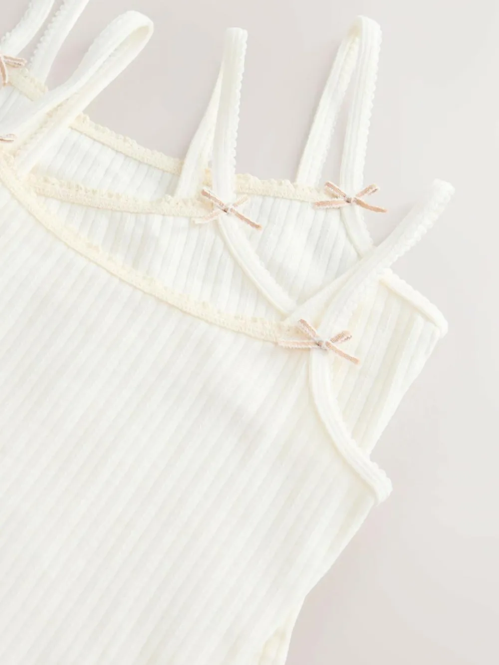Outlet Next Strappy Textured Cami Vests 3 Pack (1.5-16yrs) Ecru pink stripe