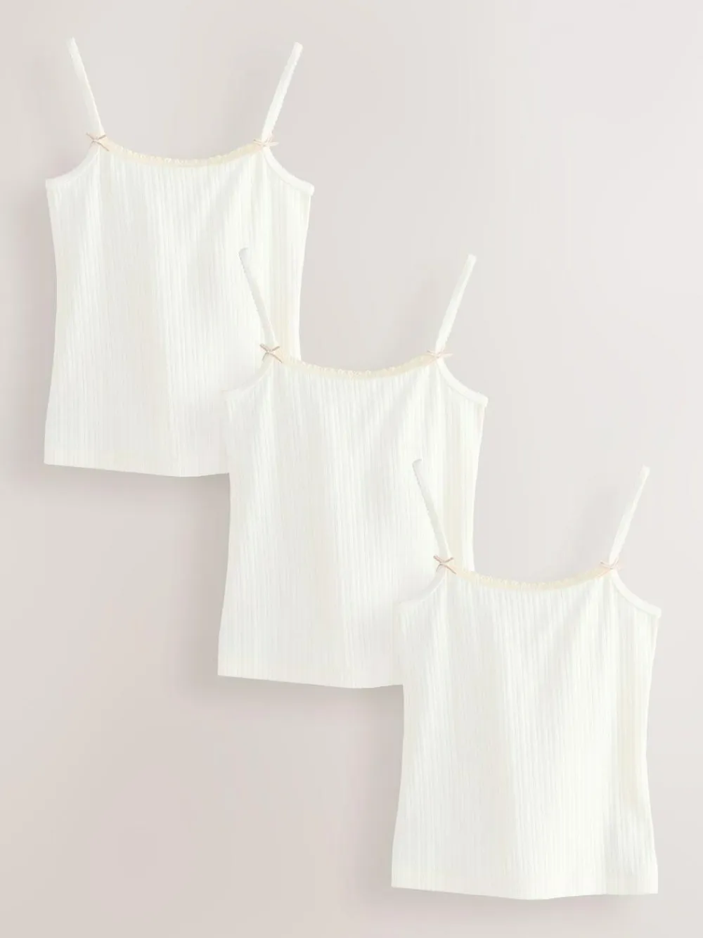 Outlet Next Strappy Textured Cami Vests 3 Pack (1.5-16yrs) Ecru pink stripe