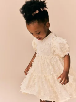 Next Short Sleeve 3D Flowers Dress (3mths-8yrs) Ecru White