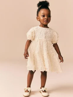 Next Short Sleeve 3D Flowers Dress (3mths-8yrs) Ecru White