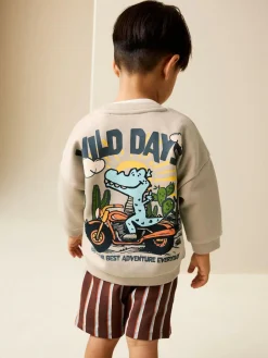 Next Crew Neck Sweatshirt and Shorts Set (3mths-7yrs) (3mths-7yrs)^BOY Shorts|Sweatshirts & Hoodies