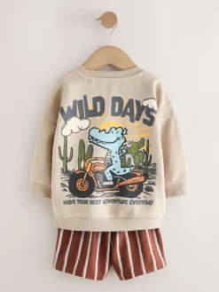 Next Crew Neck Sweatshirt and Shorts Set (3mths-7yrs) (3mths-7yrs)^BOY Shorts|Sweatshirts & Hoodies