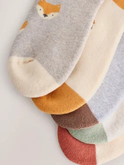 Outlet Next Ecru Woodland Animals Cosy Terry Cotton Rich Socks 5 Pack
