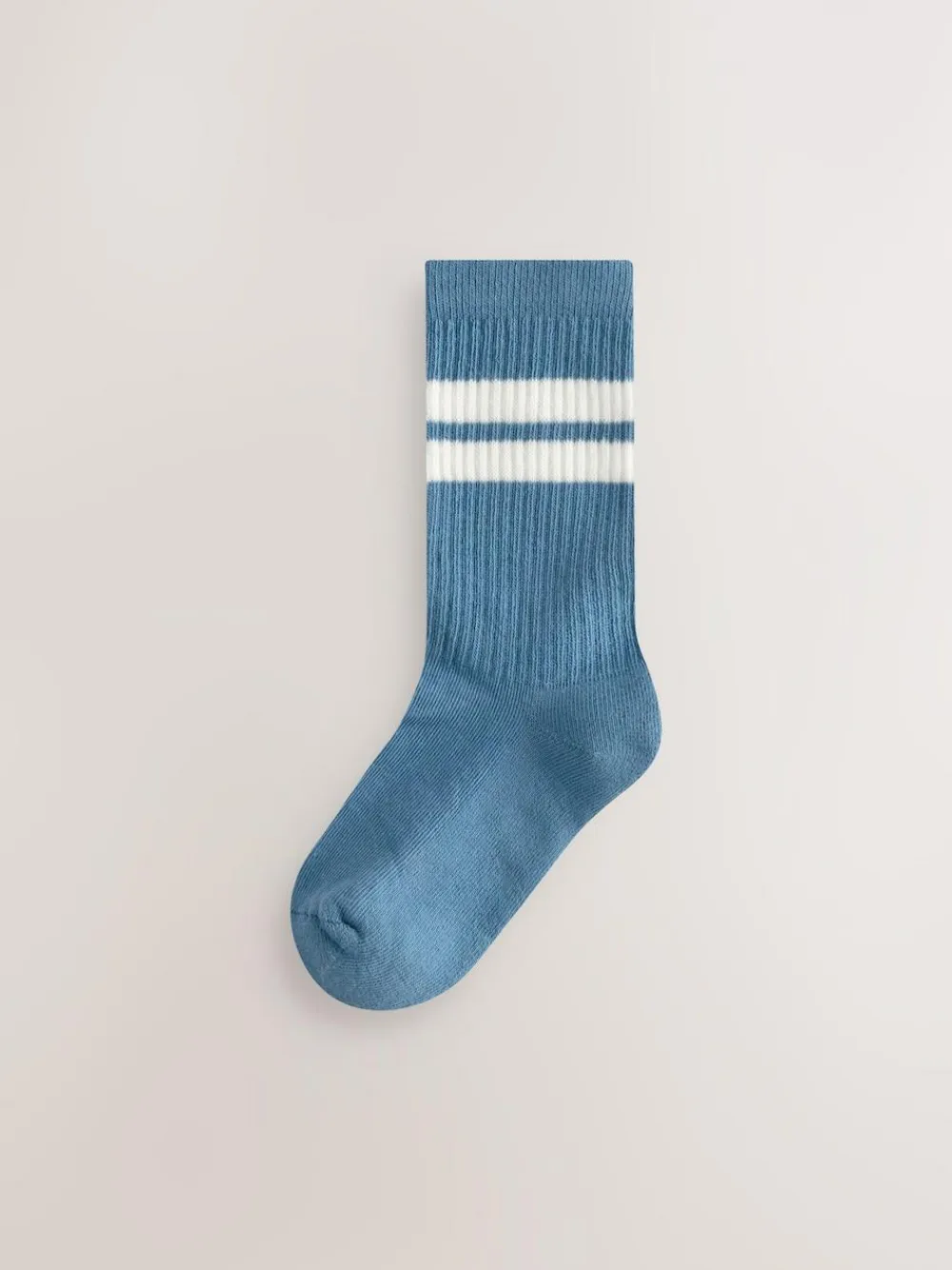 New Next Ecru/Blue/Mineral Cushioned Footbed Cotton Rich Ribbed Tipped Socks 5 Pack