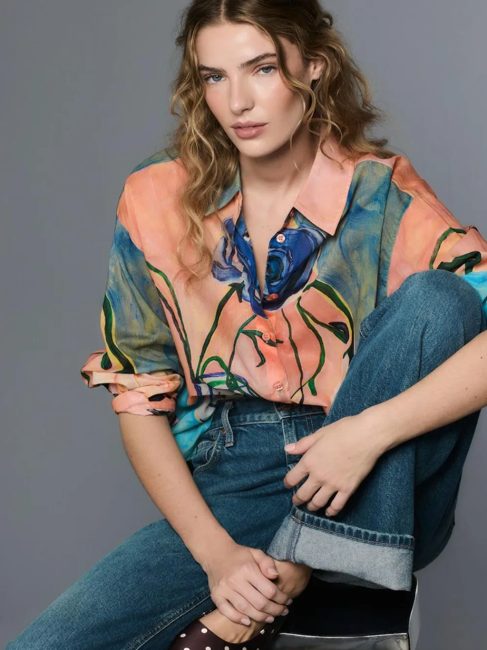 Hot Next Elizabeth Power Artist Print Relaxed Long Sleeve Cotton Lightweight Shirt