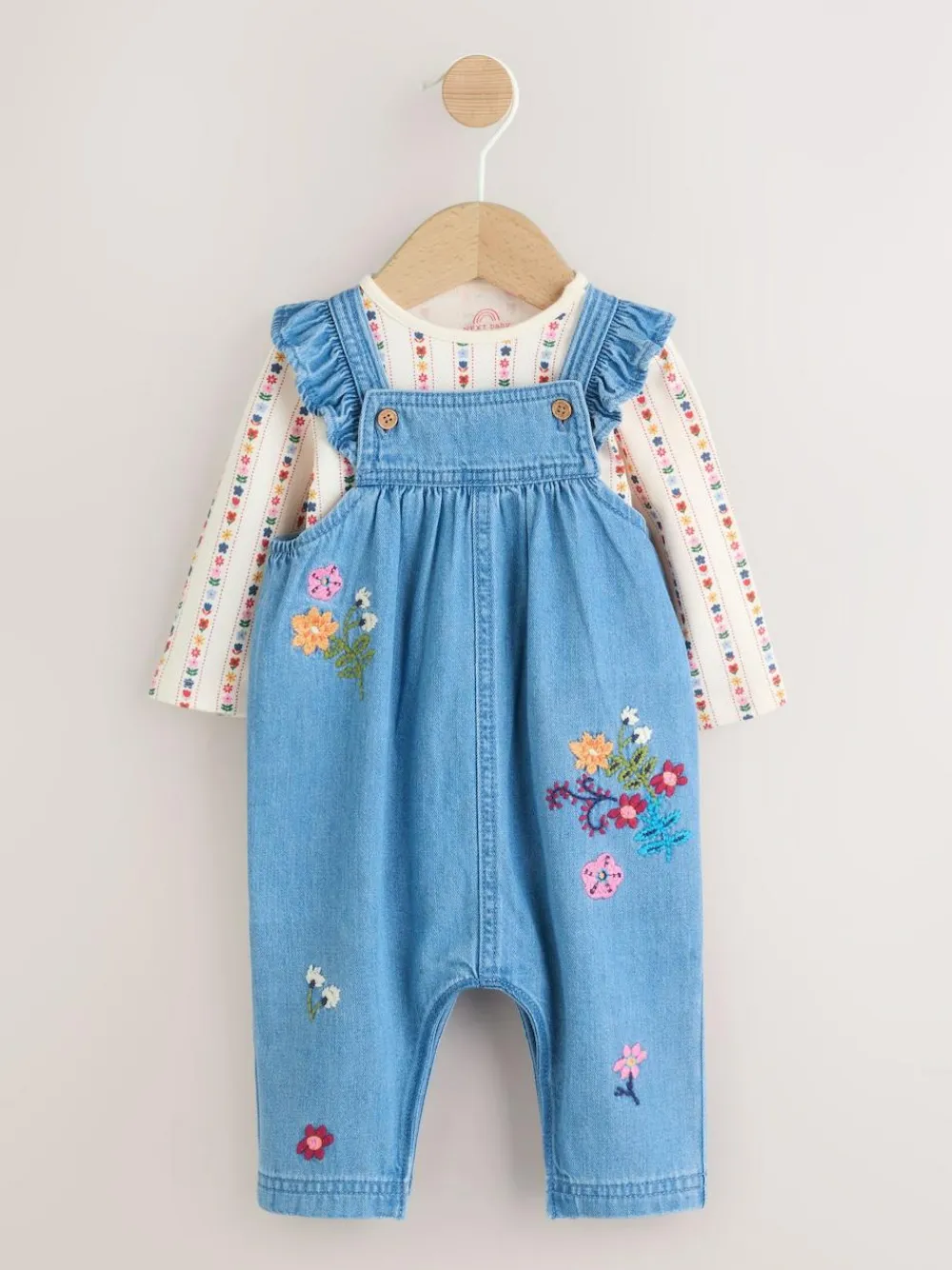 Sale Next Dungarees and Long Sleeve Bodysuit Set 2 Piece (0mths-3yrs) Embroidered Denim