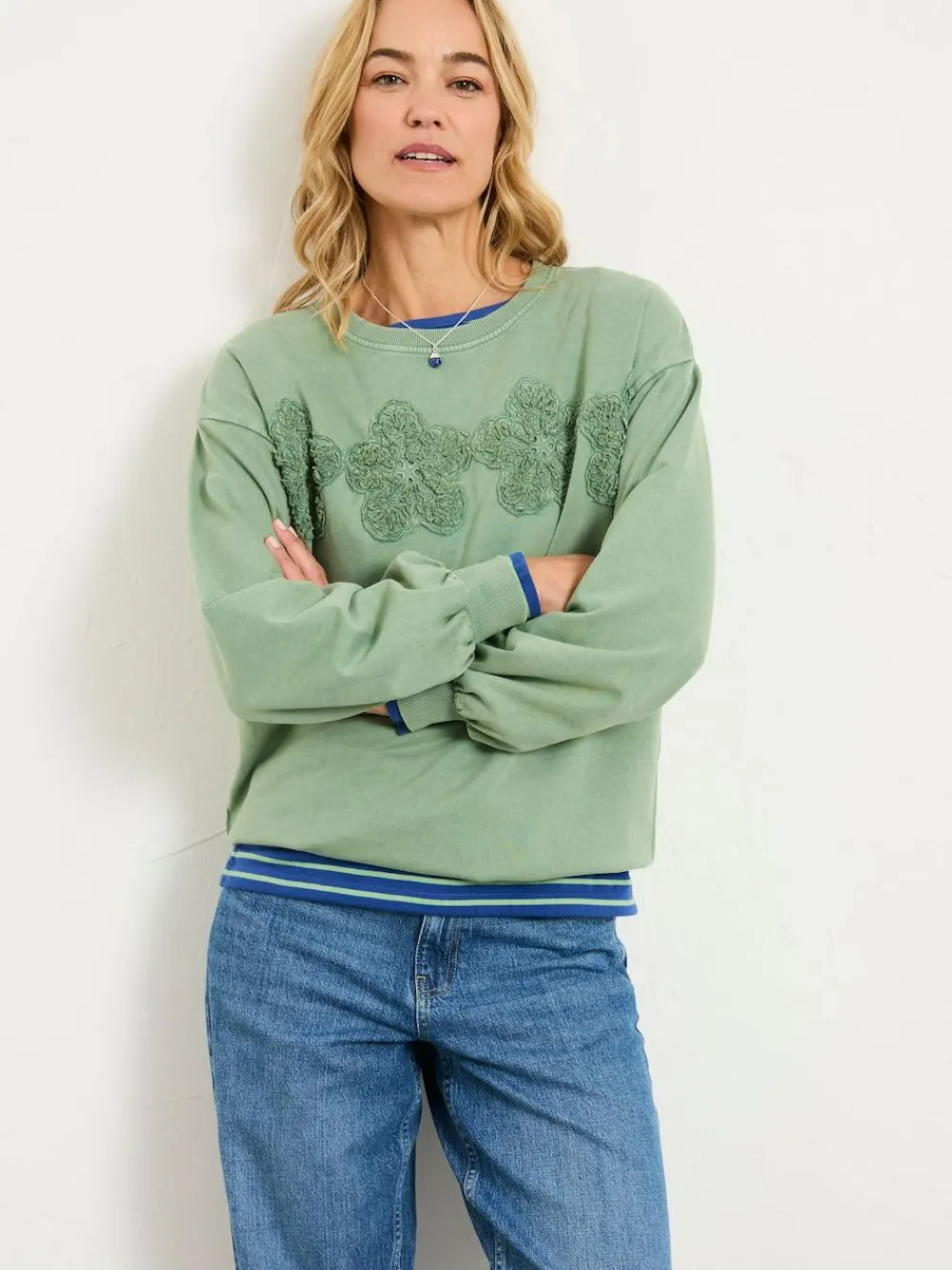 Fat Face FatFace Alex Jade Green Floral Placement Crew Sweat^Women Hoodies & Sweatshirts
