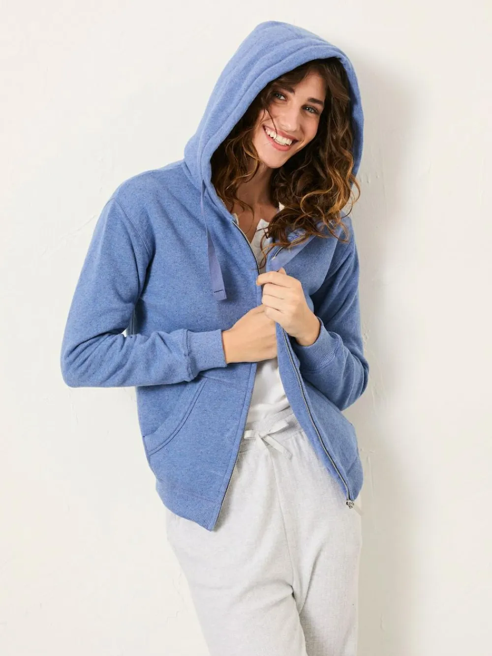 Clearance Fat Face FatFace Amy Borg Lined Zip Through Hoodie Pale Blue