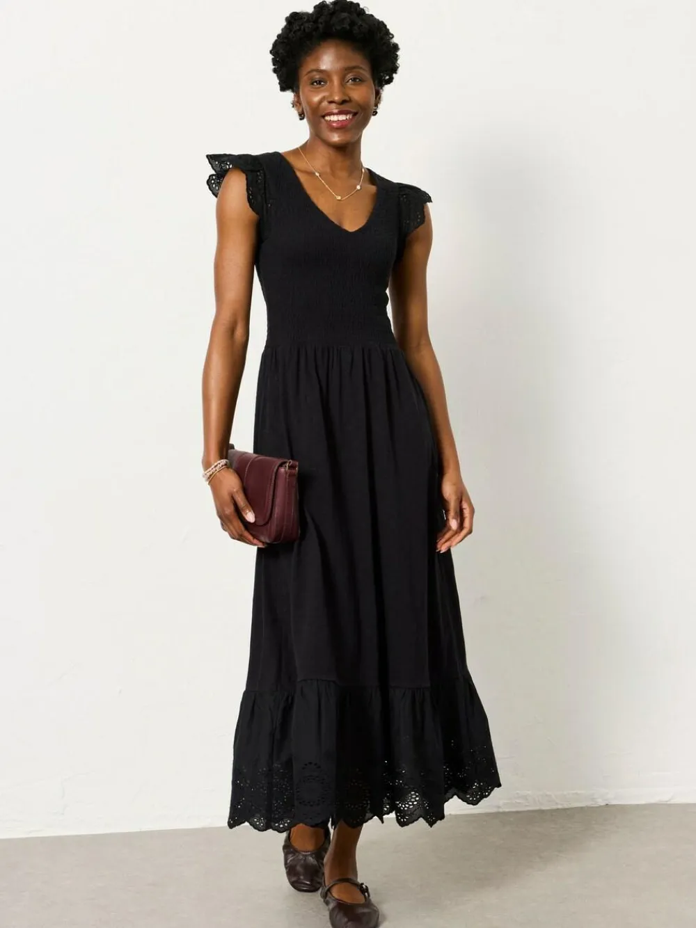 Discount Fat Face FatFace Demi Black Petite Jersey Midi Dress