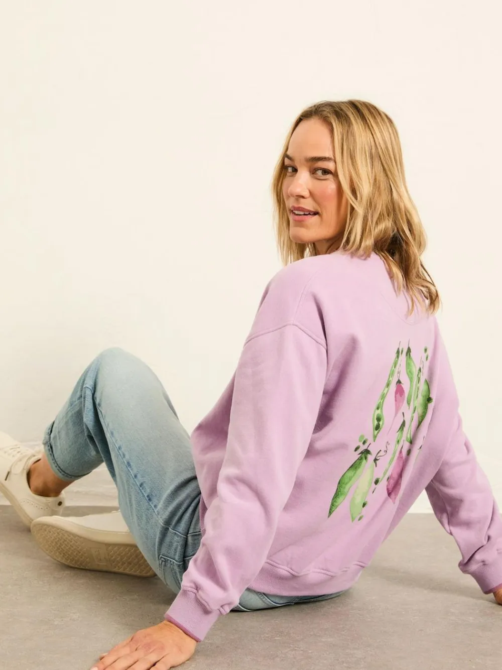 Clearance Fat Face FatFace Emily Lilac Purple Sweet Pea Graphic Crew Sweat
