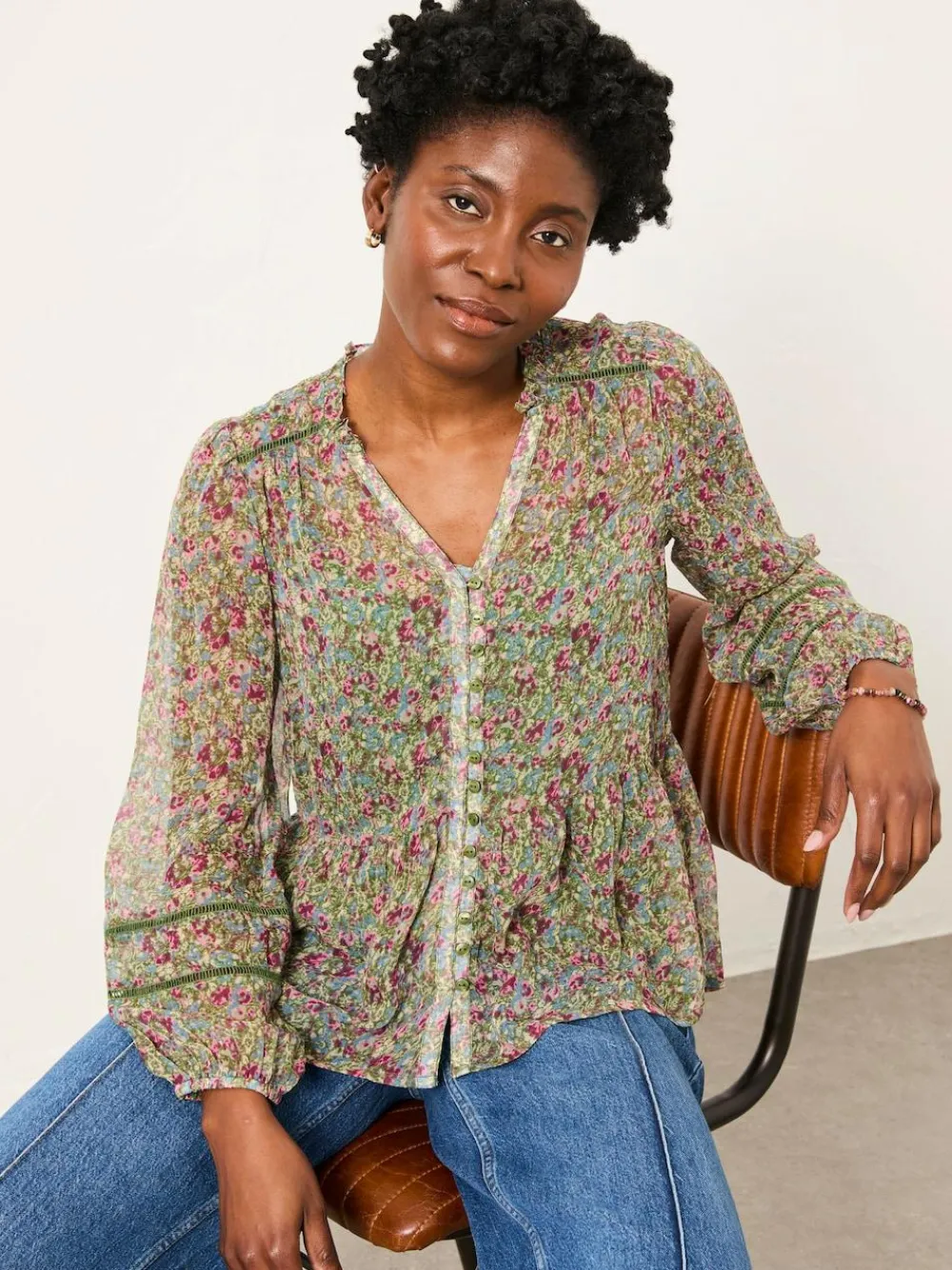 Outlet Fat Face FatFace Mel Green Ditsy Garden Petite Blouse