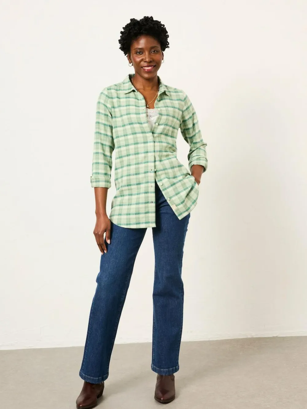 Hot Fat Face FatFace Olivia Green Petite Check Shirt
