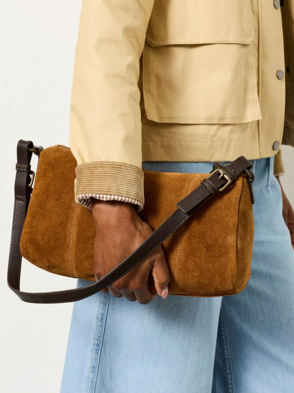 Outlet Fat Face FatFace Suede Shoulder Bag Tan Brown