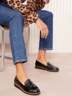 Friends Like These Black Wide Fit Comfort Patent Faux Leather Flat Loafers^Women Wide Fit & Extra Wide Fit|Flats