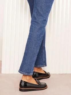Friends Like These Black Wide Fit Comfort Patent Faux Leather Flat Loafers^Women Wide Fit & Extra Wide Fit|Flats