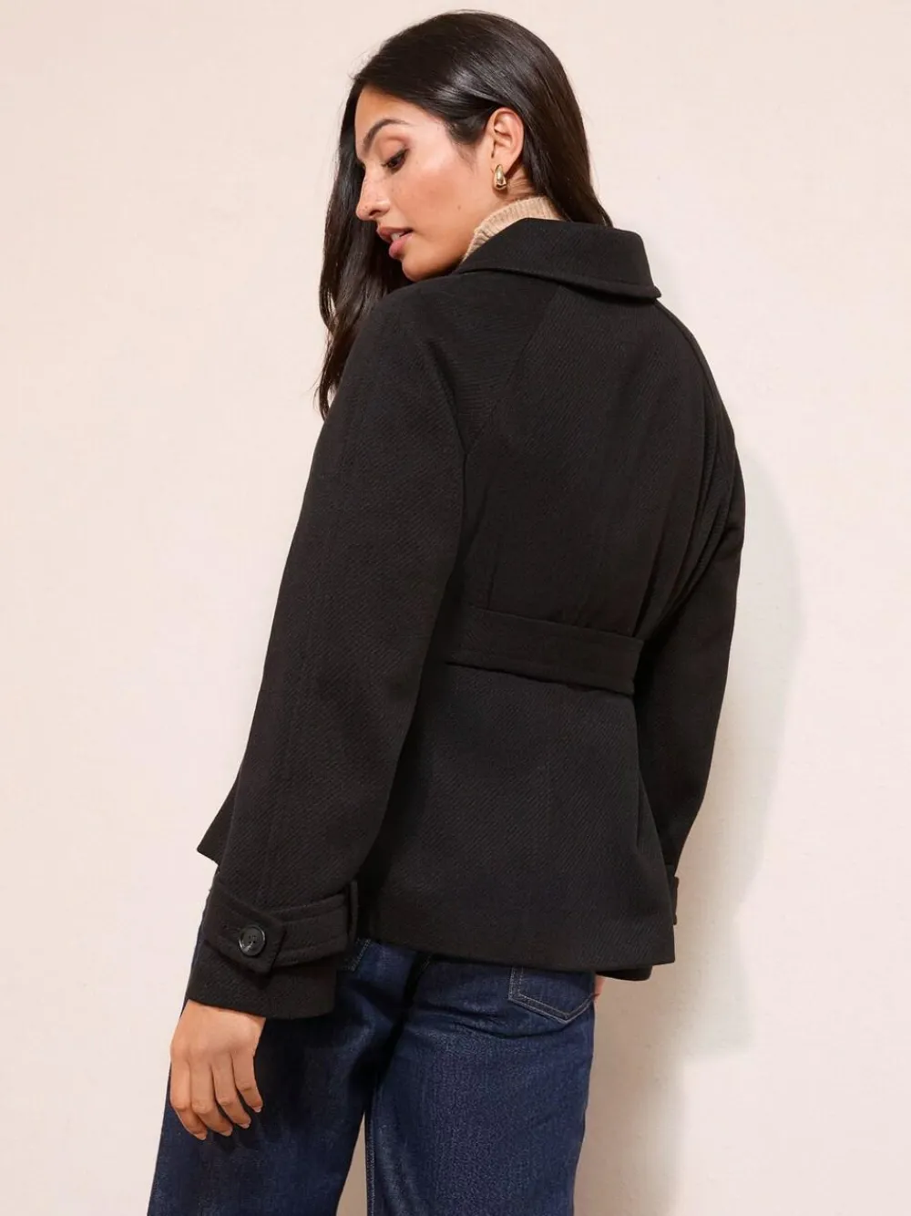 Outlet Friends Like These Short Belted Twill Collared Jacket Black