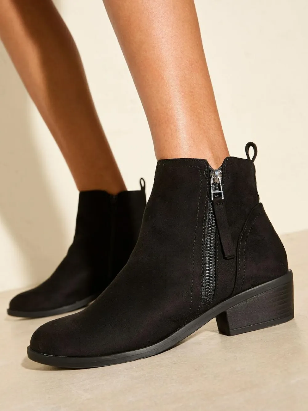 Friends Like These Standard fit Mid Block Heel Side Zip Faux Suede Cuban Boots^Women Boots & Wellies|Boots