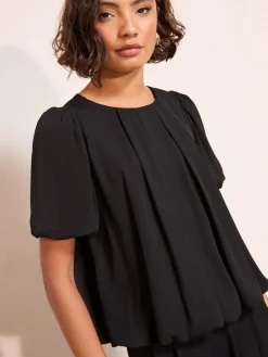 Friends Like These Short Sleeve Bubble Hem Pleated Blouse^Women Blouses & Shirts