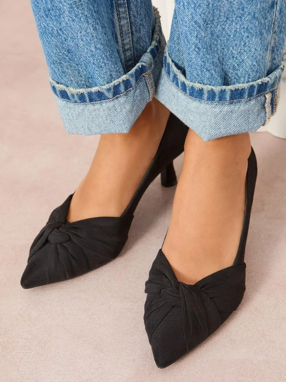 Friends Like These Black Wide Fit Twist Detail Kitten Heel Faux Suede Courts^Women Wide Fit & Extra Wide Fit|Heels