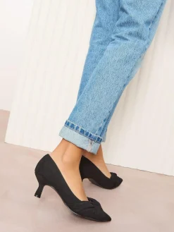 Friends Like These Black Wide Fit Twist Detail Kitten Heel Faux Suede Courts^Women Wide Fit & Extra Wide Fit|Heels