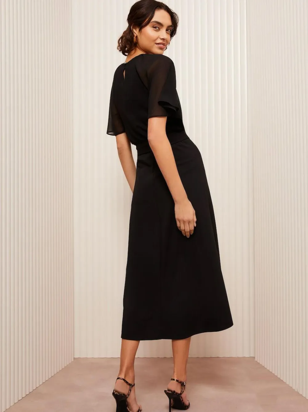 Friends Like These Scuba Chiffon Flutter Sleeve Midi Dress^Women Occasionwear|Occasion Dresses