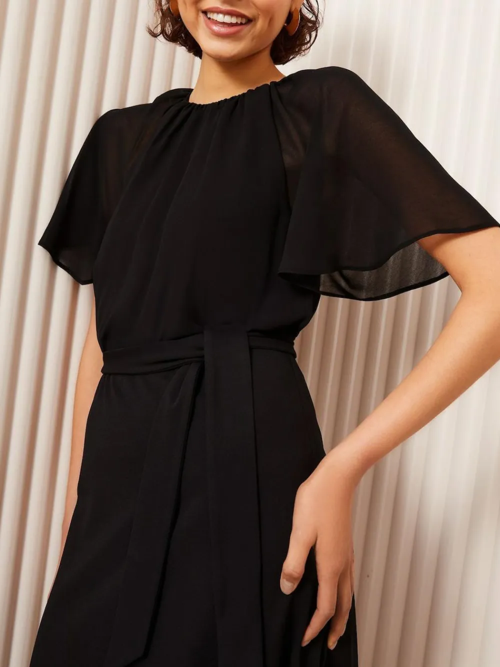 Outlet Friends Like These Black Scuba Chiffon Flutter Sleeve Midi Dress