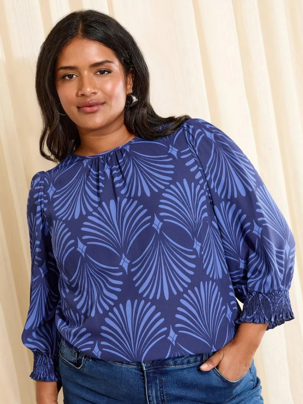 Friends Like These Curve 3/4 Sleeve Shirred Cuff Blouse^Women Blouses & Shirts