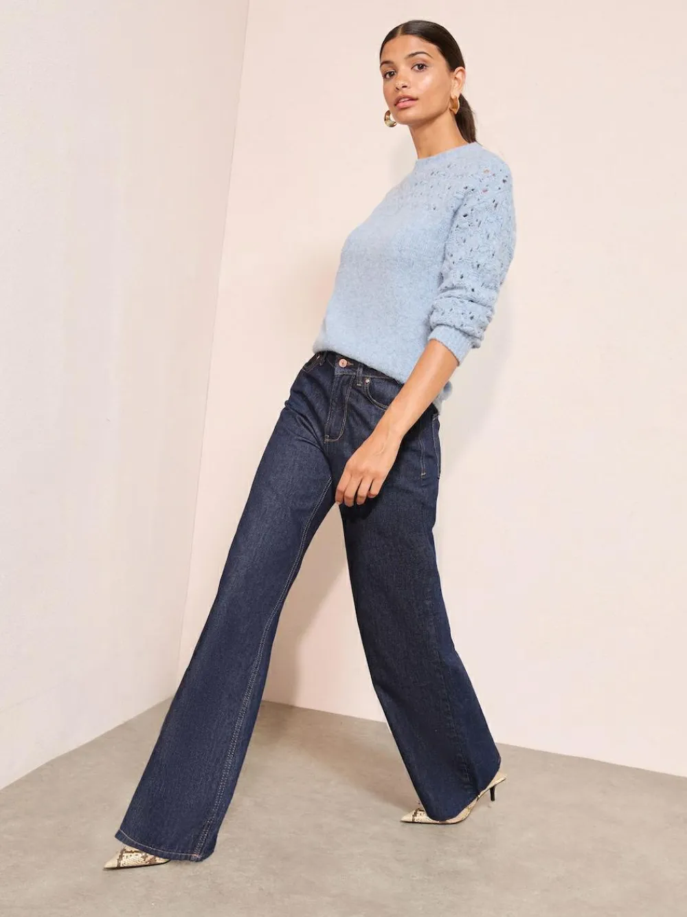 Hot Friends Like These Pointelle Stitch Jumper Blue