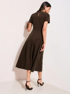 Friends Like These Tab Detail Short Sleeve Midi Tailored Dress Brown