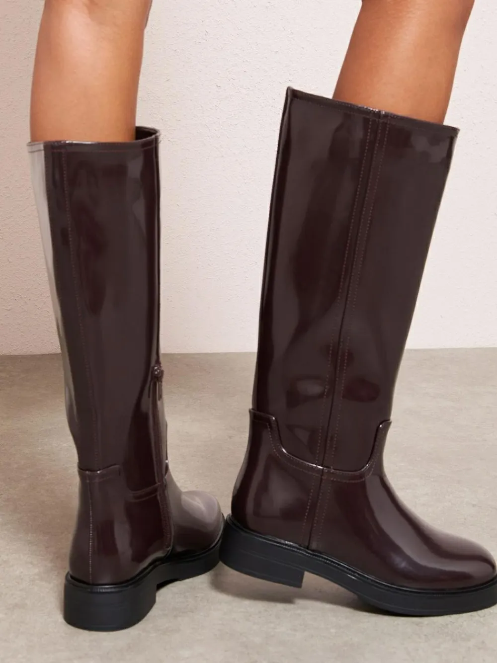 Friends Like These Standard fit Faux Leather Casual Flat Pull On Knee High Long Riding Boots^Women Boots & Wellies|Boots